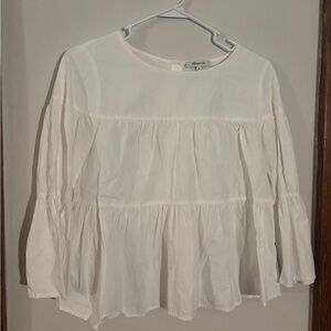 Madewell White Tiered Peasant Top w/ Bell Sleeves Size XS